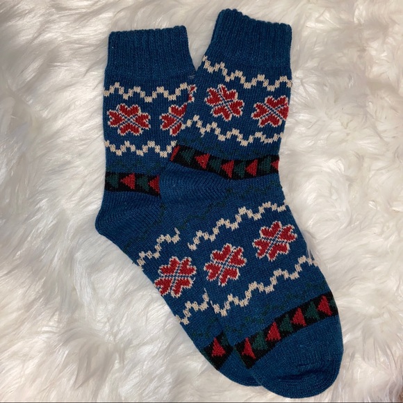 Blue Vintage Style Wool Knit Socks - Picture 3 of 3